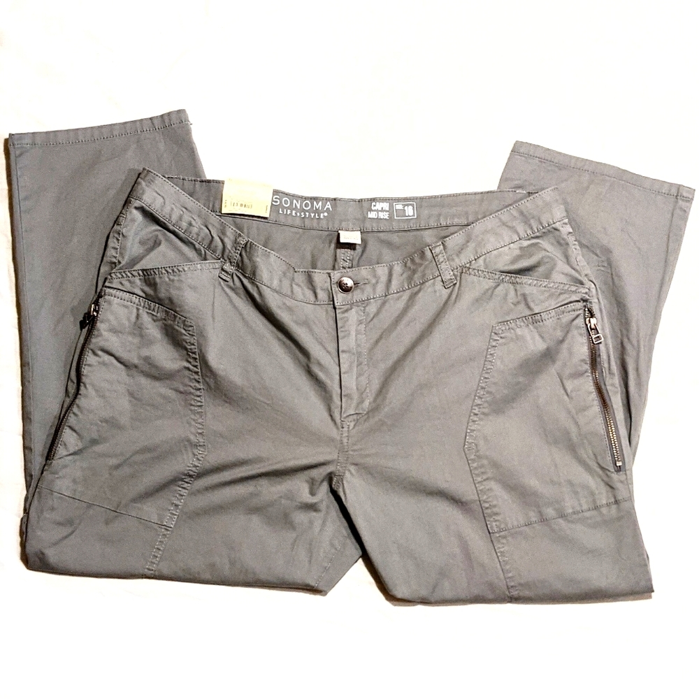 NWT Sonoma Grey Zip Pocket Capri Crop Ankle Pants